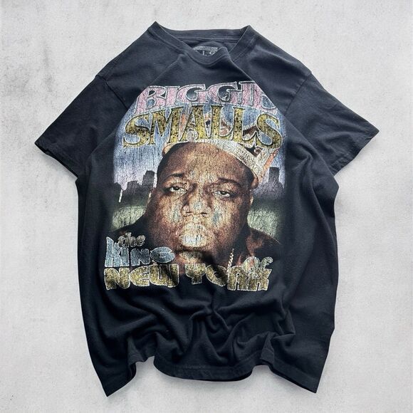 The Notorious B.I.G. Biggie Smalls Mens Large Distressed Wash Black T-Shirt - Picture 1 of 5